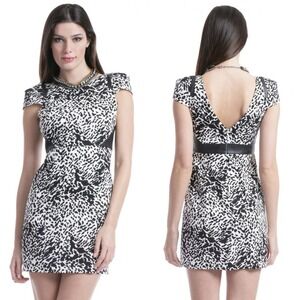 Tibi Sz 0 Leopard Print‎ Cap Sleeve Mini Dress 100% Leather Panels Career Formal